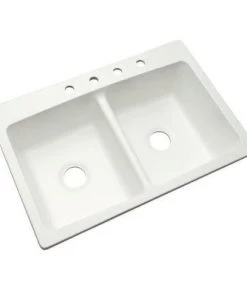 Mont Blanc Bridgeport Dual Mount Composite Granite 33 In. 4-Hole Double Bowl Kitchen Sink In White Sinks