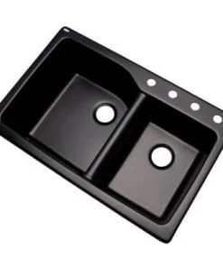 Mont Blanc Grande Dual Mount Composite Granite 34 In. 4-Hole Double Bowl Kitchen Sink In Black