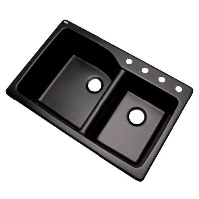Mont Blanc Grande Dual Mount Composite Granite 34 In. 4-Hole Double Bowl Kitchen Sink In Black 1 Mont Blanc Grande Dual Mount Composite Granite 34 In. 4-Hole Double Bowl Kitchen Sink In Black