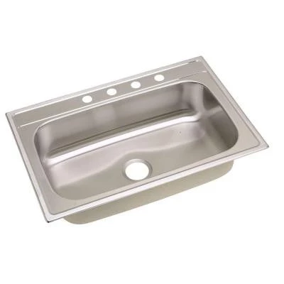 Elkay Signature Drop-In Stainless Steel 33 In. 4-Hole Single Bowl Kitchen Sink 1 Elkay Signature Drop-In Stainless Steel 33 In. 4-Hole Single Bowl Kitchen Sink