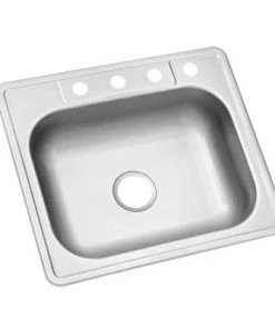 Glacier Bay Top Mount Stainless Steel 25 In. 4-Hole Single Bowl Kitchen Sink