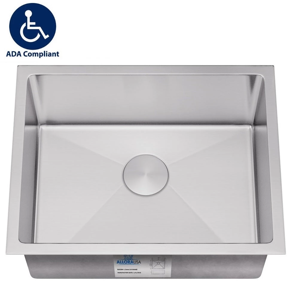 Allora USA - ADA-KH-2318-R15 - 23" X 18" X 5-1/2" Handmade Undermount Single Bowl Stainless Steel Kitchen Sink 1 Allora USA - ADA-KH-2318-R15 - 23" X 18" X 5-1/2" Handmade Undermount Single Bowl Stainless Steel Kitchen Sink