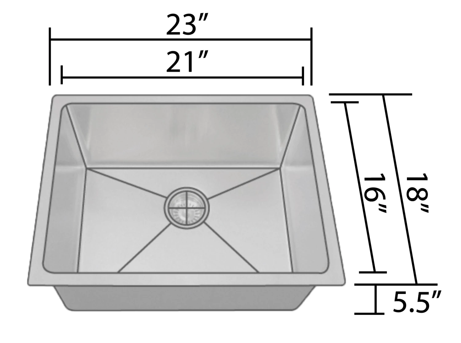 Allora USA - ADA-KH-2318-R15 - 23" X 18" X 5-1/2" Handmade Undermount Single Bowl Stainless Steel Kitchen Sink 2 Allora USA - ADA-KH-2318-R15 - 23" X 18" X 5-1/2" Handmade Undermount Single Bowl Stainless Steel Kitchen Sink