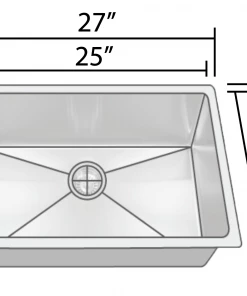 Allora USA - ADA-KH-2718-R15 - 26" X 17" X 5" Handmade Undermount Single Bowl Stainless Steel Kitchen Sink