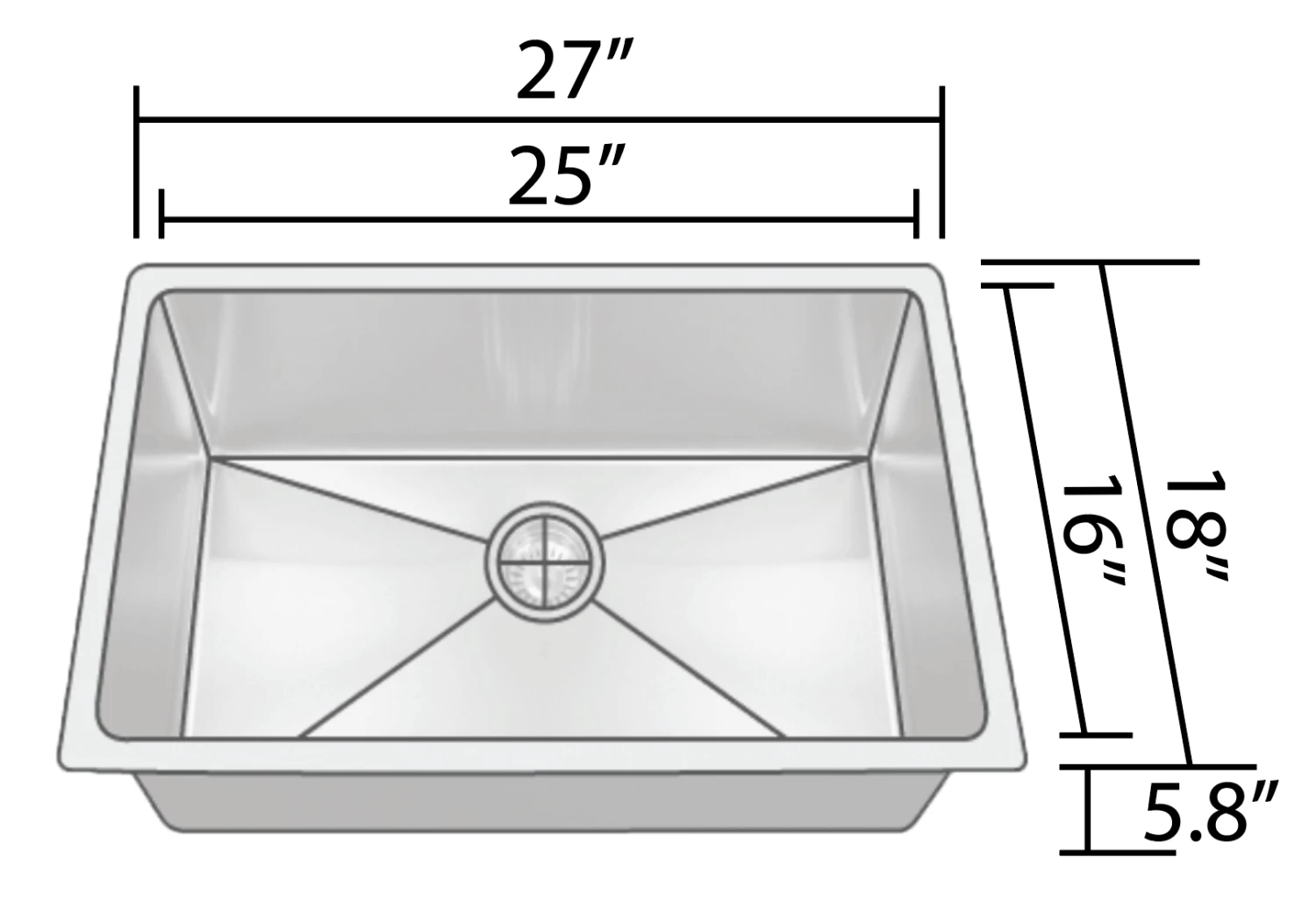 Allora USA - ADA-KH-2718-R15 - 26" X 17" X 5" Handmade Undermount Single Bowl Stainless Steel Kitchen Sink 2 Allora USA - ADA-KH-2718-R15 - 26" X 17" X 5" Handmade Undermount Single Bowl Stainless Steel Kitchen Sink