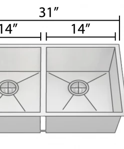 Sinks Allora USA - ADA-KH-3118-R15 - 31" X 17 7/8" X 5" Handmade Undermount Double Bowl Kitchen Sink