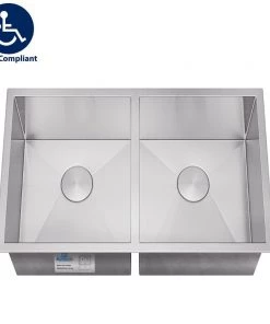 Sinks Allora USA - ADA-KH-3118-R15 - 31" X 17 7/8" X 5" Handmade Undermount Double Bowl Kitchen Sink