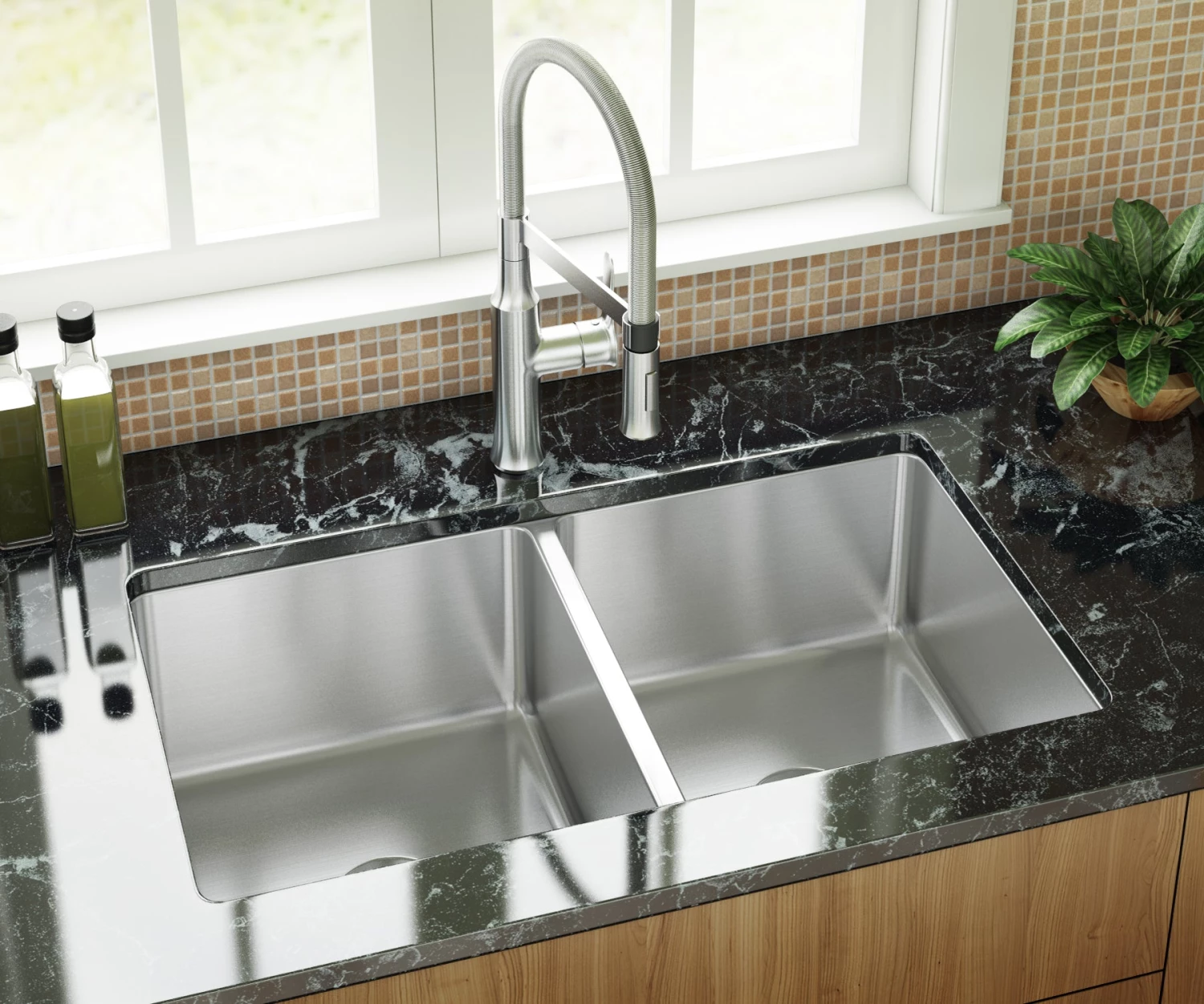Allora USA - KH-3318 - 33" X 18" X 10" Undermount Double Bowl Handmade Stainless Steel Kitchen Sink 4 Allora USA - KH-3318 - 33" X 18" X 10" Undermount Double Bowl Handmade Stainless Steel Kitchen Sink