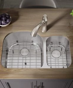 Sinks Allora USA - KSN-2131 - 31" X 21" X 9/7" Undermount 70/30 Double Bowl Stainless Steel Kitchen Sink