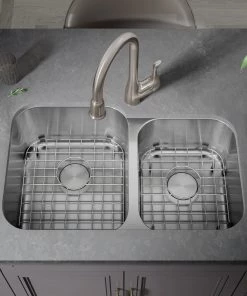 Allora USA - KSN-2132 - 32" X 21" X 9/8" Undermount 60/40 Double Bowl Stainless Steel Kitchen Sink