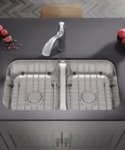 Allora USA - LD-3218 Kitchen Sink - 32" X 18" X 8" Undermount Low Divider Double Bowl 18 Gauge Stainless Steel Kitchen Sink Sinks