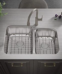 Allora USA - LD-3221 Kitchen Sink - 32" X 20 1/2" X 9/8" Undermount Low Divider Double Bowl 18 Gauge Stainless Steel Kitchen Sink