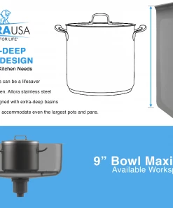 Sinks Allora USA KSN-2117-R25 21" X 17" X 9" Undermount Single Bowl Stainless Steel Kitchen Sink With Radius 25 12 Sinks Allora USA KSN-2117-R25 21