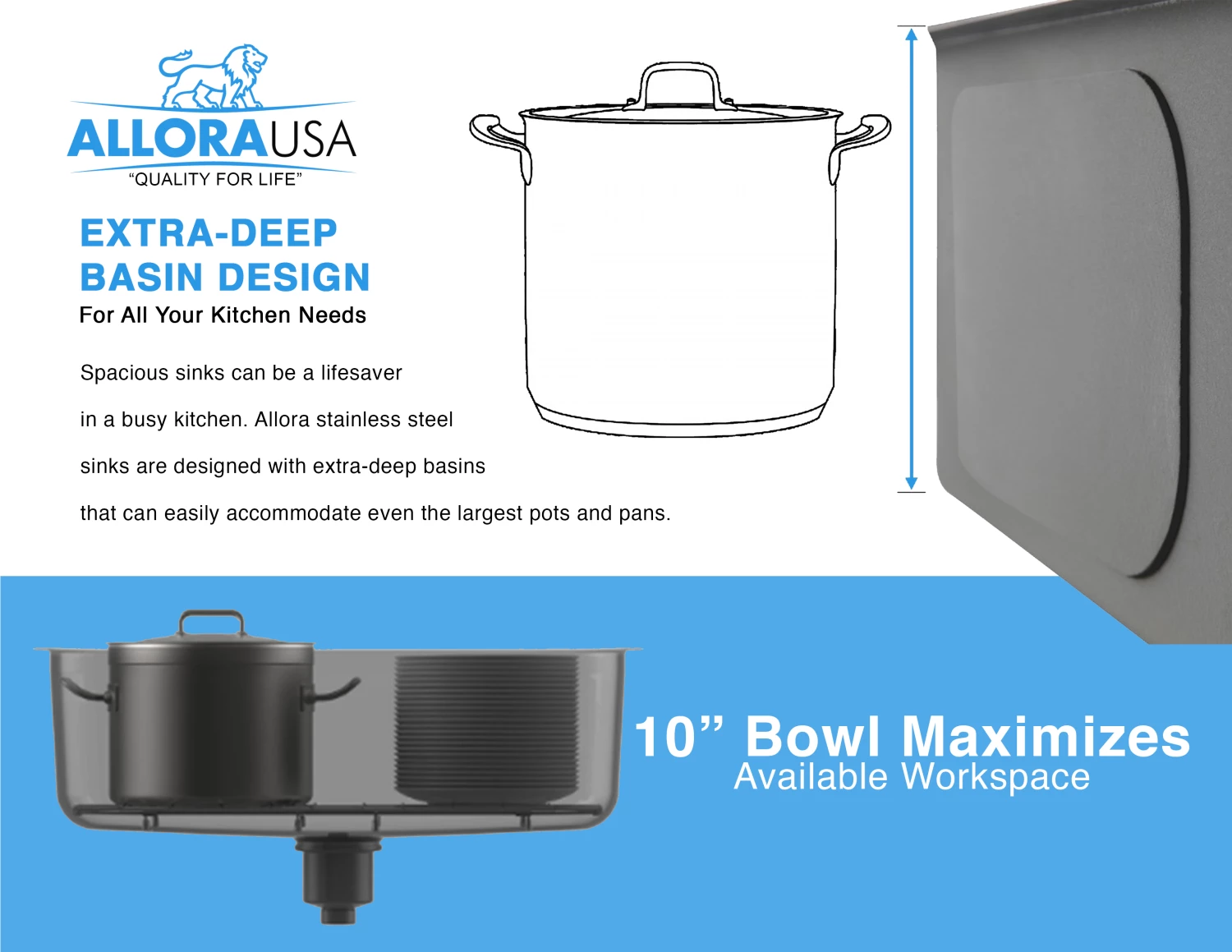 Allora USA - KH-2718 - 27" X 18" X 10" Handmade Undermount Single Large Bowl Stainless Steel Kitchen Sink Sinks 6 Allora USA - KH-2718 - 27" X 18" X 10" Handmade Undermount Single Large Bowl Stainless Steel Kitchen Sink Sinks