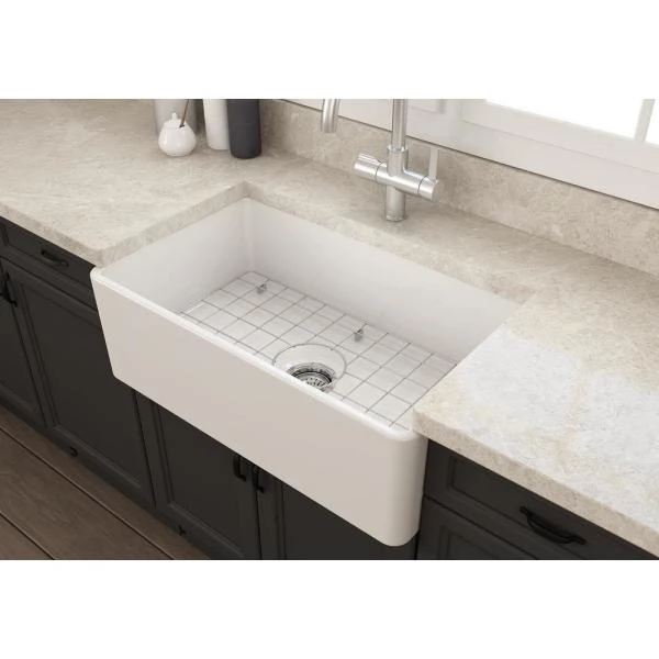 Sinks Glacier Bay Farmhouse Apron-Front Fireclay 30 In. Single Bowl Kitchen Sink In White With Grid 1 Sinks Glacier Bay Farmhouse Apron-Front Fireclay 30 In. Single Bowl Kitchen Sink In White With Grid