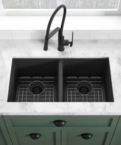 Allora USA GC-3118-D Black Granite Composite Kitchen Sink & Black Faucet