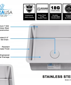 Sinks Allora USA KSN-2117-R25 21" X 17" X 9" Undermount Single Bowl Stainless Steel Kitchen Sink With Radius 25 13 Sinks Allora USA KSN-2117-R25 21