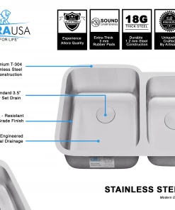 Sinks Allora USA - KSN-3221R - 32" X 21" X 9/8" Undermount 40/60 Double Bowl Stainless Steel Kitchen Sink 9 Sinks Allora USA - KSN-3221R - 32
