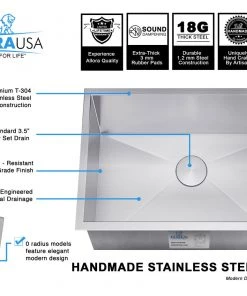 Allora USA - KH-3318-S - 33" X 18" X 10" Undermount Single Large Bowl Handmade Stainless Steel Kitchen Sink 13 Allora USA - KH-3318-S - 33