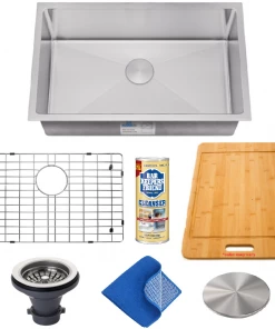 Allora USA - KH-2318-R15 Combo - 23" X 18" X 10" Undermount Single Large Bowl Handmade Stainless Steel Kitchen Sink And Accessories Sinks