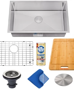 Allora USA - KH-2718-R15 Combo - 27" X 18" X 10" Handmade Undermount Single Large Bowl Stainless Steel Kitchen Sink Sinks