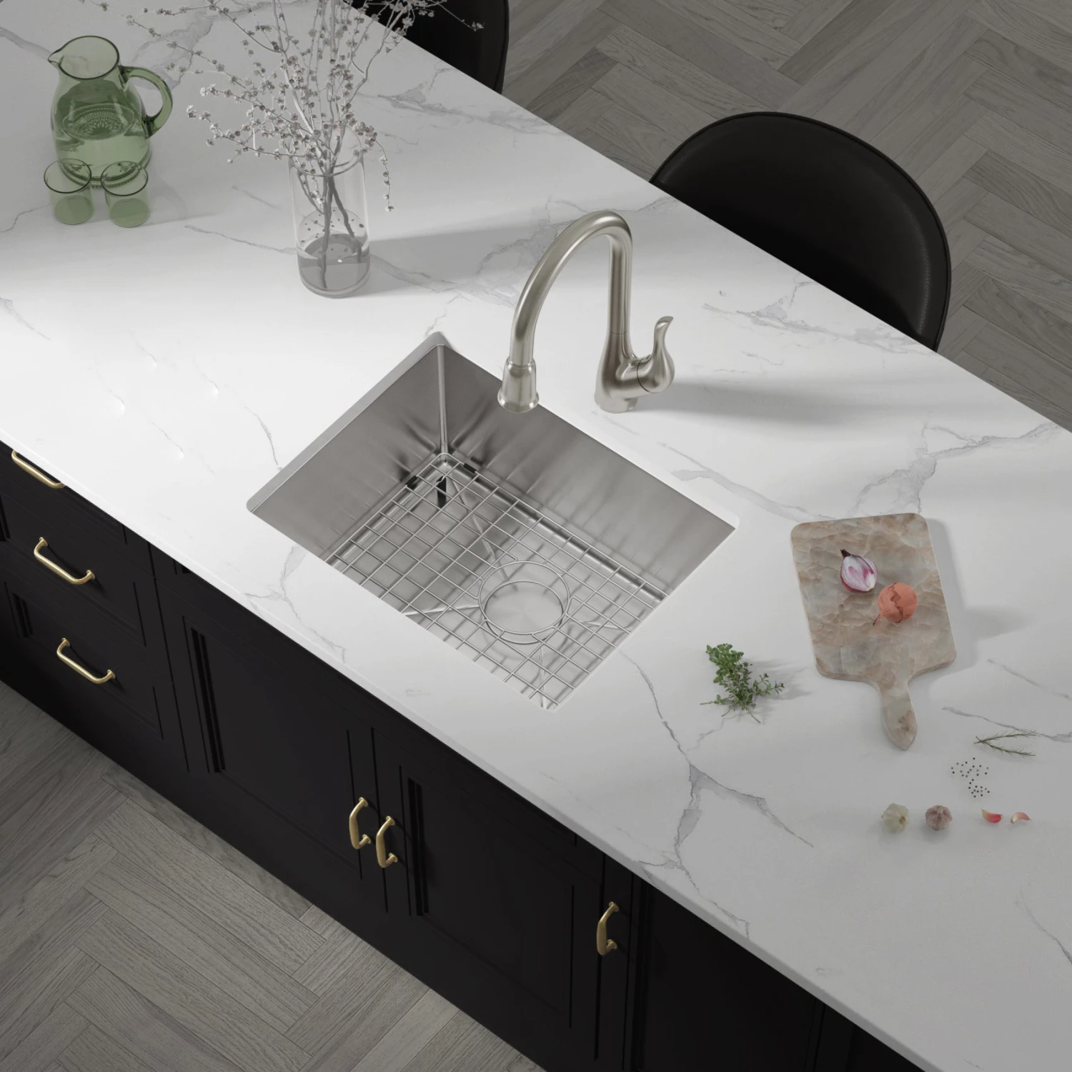 Allora USA - KH-2718-R15 Combo - 27" X 18" X 10" Handmade Undermount Single Large Bowl Stainless Steel Kitchen Sink Sinks 3 Allora USA - KH-2718-R15 Combo - 27" X 18" X 10" Handmade Undermount Single Large Bowl Stainless Steel Kitchen Sink Sinks