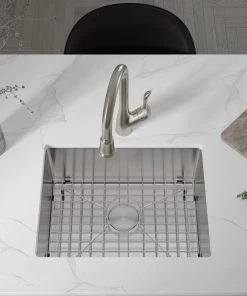 Sinks Allora USA - KH-3318-S-R15 Combo - 33" X 18" X 10" Handmade Undermount Single Large Bowl Stainless Steel Kitchen Sink