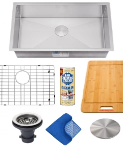 Sinks Allora USA - KH-2718 Combo - 27" X 18" X 10" Handmade Undermount Large Single Bowl Stainless Steel Kitchen Sink