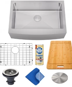 Sinks Allora USA - KH-2721F-R15 Combo - 27" X 21" X 10" Farmhouse Apron Handmade Undermount Single Bowl Stainless Steel Kitchen Sink