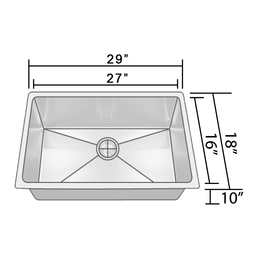 COMING SOON! Allora USA - KH-2918-R15 - 29" X 18" X 10" Handmade Undermount Single Large Bowl Stainless Steel Kitchen Sink 4 COMING SOON! Allora USA - KH-2918-R15 - 29" X 18" X 10" Handmade Undermount Single Large Bowl Stainless Steel Kitchen Sink