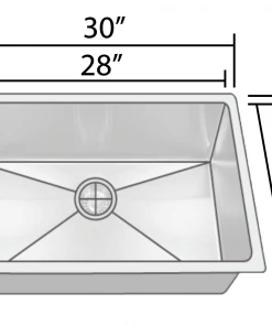 Sinks Allora USA - KH-3018-R15 - 30" X 18" X 10" Undermount Bowl Handmade Stainless Steel Kitchen Sink 11 Sinks Allora USA - KH-3018-R15 - 30