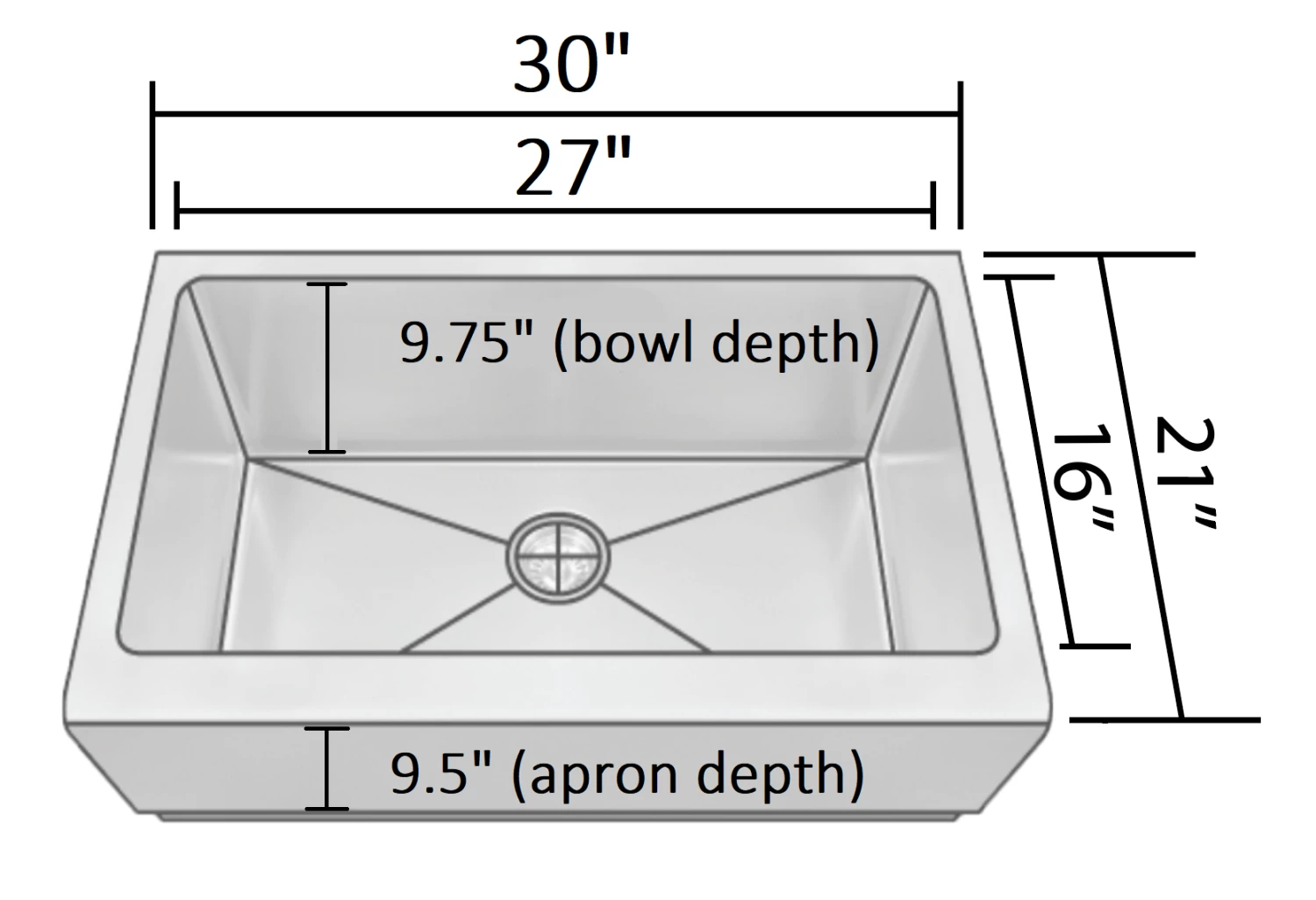 Allora USA - KH-3021F-R15 - 30" X 21" X 10" Undermount Farmhouse Single Large Bowl Stainless Steel Kitchen Sink 4 Allora USA - KH-3021F-R15 - 30" X 21" X 10" Undermount Farmhouse Single Large Bowl Stainless Steel Kitchen Sink