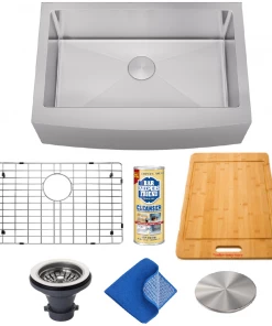 Allora USA - KH-3321F-R15 Combo - 33" X 21" X 10" Farmhouse Apron Handmade Undermount Single Bowl Stainless Steel Kitchen Sink