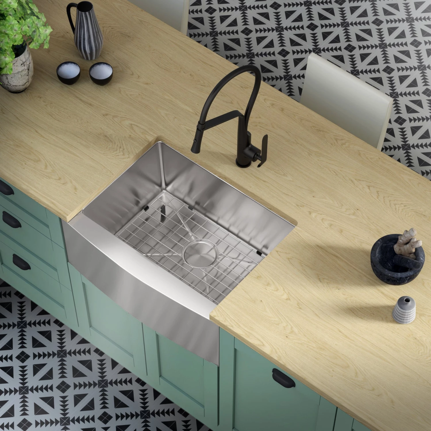 Allora USA - KH-3021F-R15 Combo - 30" X 21" X 10" Farmhouse Apron Handmade Undermount Single Bowl Stainless Steel Kitchen Sink Sinks 3 Allora USA - KH-3021F-R15 Combo - 30" X 21" X 10" Farmhouse Apron Handmade Undermount Single Bowl Stainless Steel Kitchen Sink Sinks