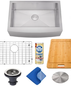 Sinks Allora USA - KH-3021F Combo - 30" X 21" X 10" Farmhouse Apron Handmade Undermount Single Bowl Stainless Steel Kitchen Sink