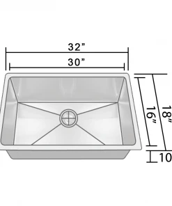 Allora USA - KH-3218-R15 - 32" X 18" X 10" Handmade Undermount Single Large Bowl Stainless Steel Kitchen Sink Sinks