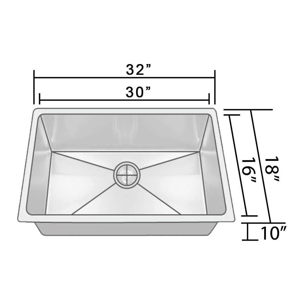 Allora USA - KH-3218-R15 - 32" X 18" X 10" Handmade Undermount Single Large Bowl Stainless Steel Kitchen Sink Sinks 2 Allora USA - KH-3218-R15 - 32" X 18" X 10" Handmade Undermount Single Large Bowl Stainless Steel Kitchen Sink Sinks