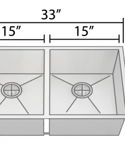 Allora USA - KH-3318-R15 - 33" X 18" X 10" Undermount Double Bowl Handmade Stainless Steel Kitchen Sink Sinks 11 Allora USA - KH-3318-R15 - 33