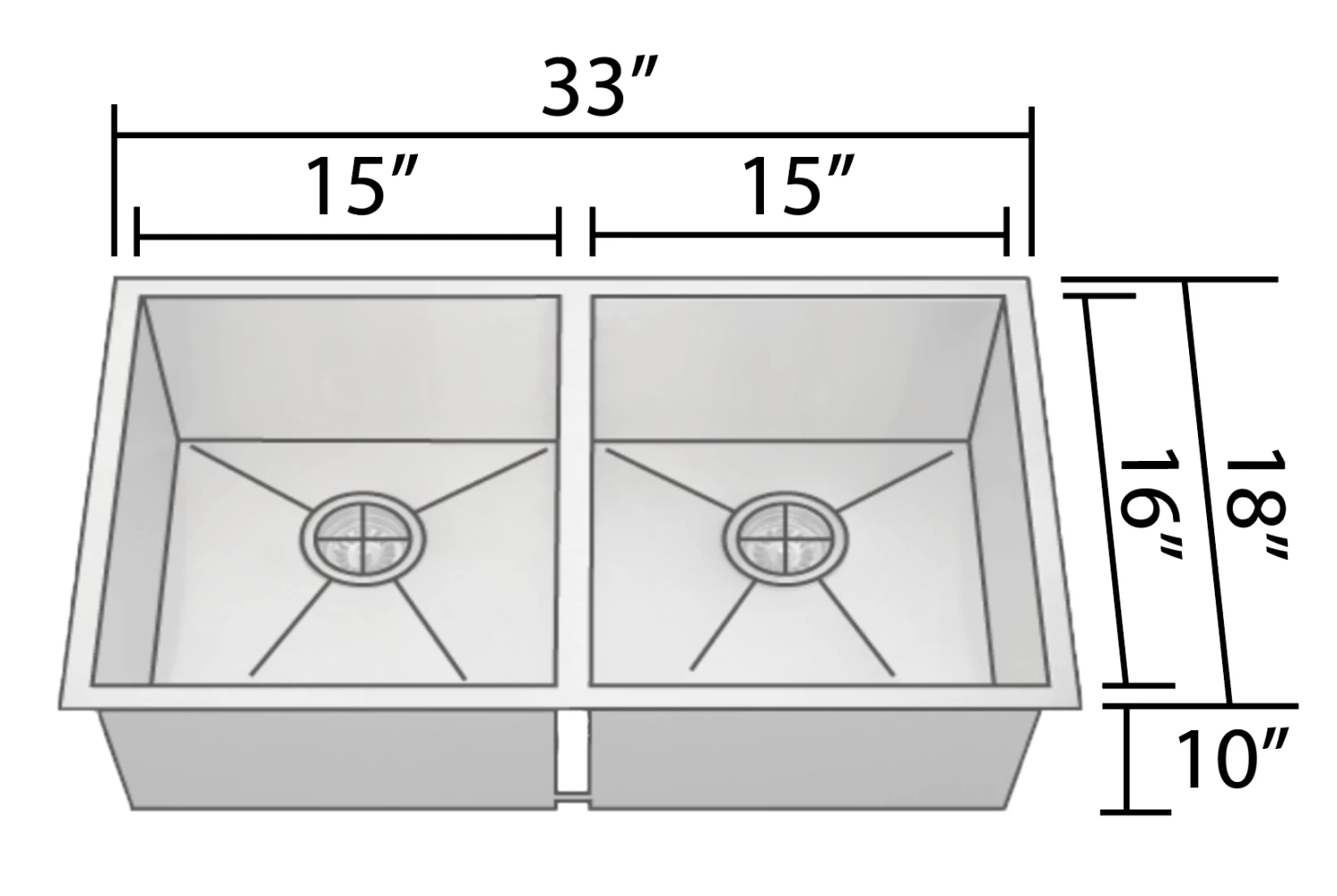 Allora USA - KH-3318-R15 - 33" X 18" X 10" Undermount Double Bowl Handmade Stainless Steel Kitchen Sink Sinks 4 Allora USA - KH-3318-R15 - 33" X 18" X 10" Undermount Double Bowl Handmade Stainless Steel Kitchen Sink Sinks