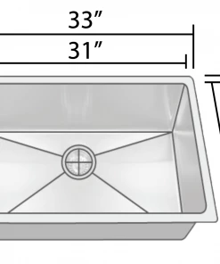 Sinks Allora USA - KH-3318-S-R15 Combo - 33" X 18" X 10" Handmade Undermount Single Large Bowl Stainless Steel Kitchen Sink 17 Sinks Allora USA - KH-3318-S-R15 Combo - 33
