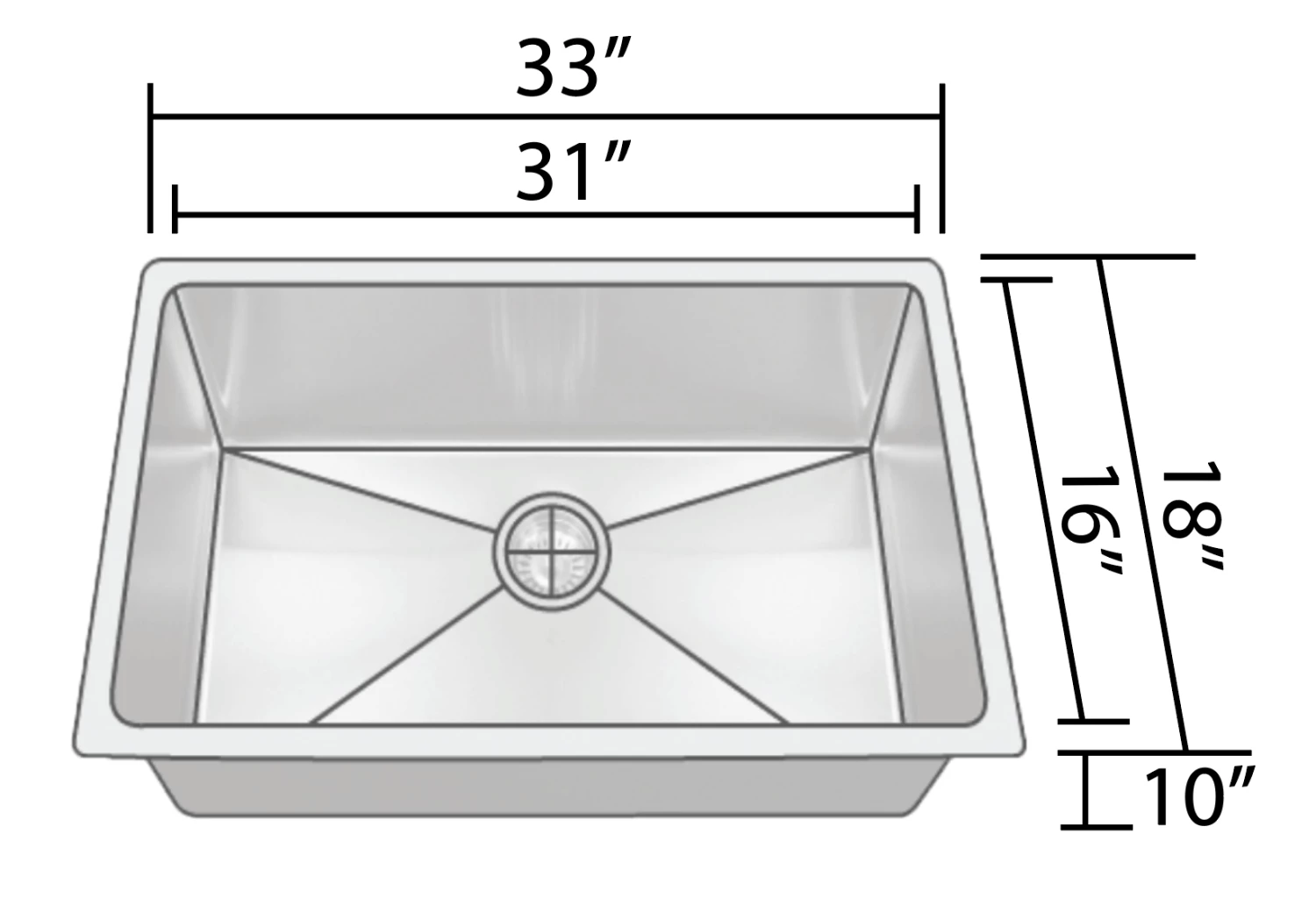 Sinks Allora USA - KH-3318-S-R15 Combo - 33" X 18" X 10" Handmade Undermount Single Large Bowl Stainless Steel Kitchen Sink 4 Sinks Allora USA - KH-3318-S-R15 Combo - 33" X 18" X 10" Handmade Undermount Single Large Bowl Stainless Steel Kitchen Sink