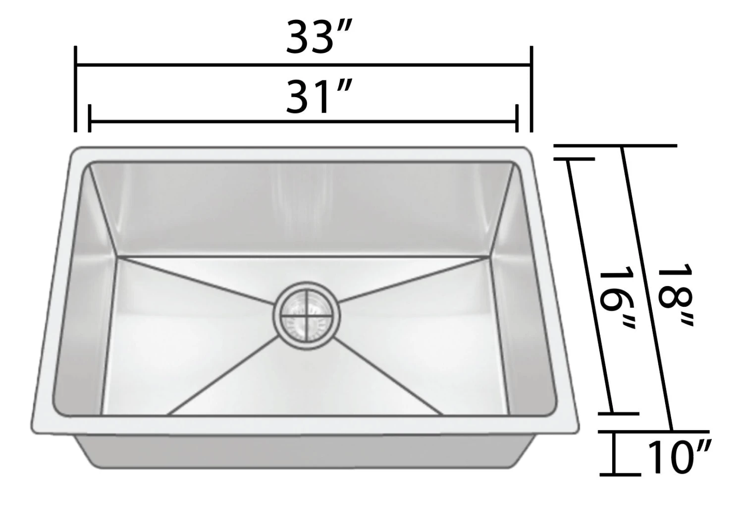 Allora USA - KH-3318-S - 33" X 18" X 10" Undermount Single Large Bowl Handmade Stainless Steel Kitchen Sink 4 Allora USA - KH-3318-S - 33" X 18" X 10" Undermount Single Large Bowl Handmade Stainless Steel Kitchen Sink