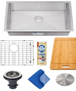 Sinks Allora USA - KH-3318-S - 33" X 18" X 10" Combo Handmade Undermount Single Bowl Stainless Steel Kitchen Sink And Accessories