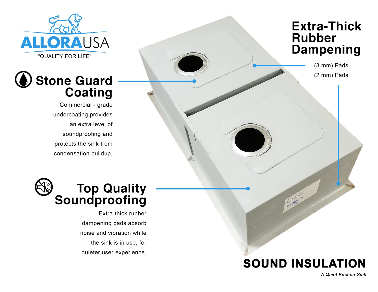 Allora USA - KH-3318-R15 Combo - 33" X 18" X 10" Handmade Undermount Double Bowl Stainless Steel Kitchen Sink Sinks 10 Allora USA - KH-3318-R15 Combo - 33" X 18" X 10" Handmade Undermount Double Bowl Stainless Steel Kitchen Sink Sinks