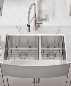 Allora USA - KH-3321F-D-R15 Farmhouse Stainless Steel Kitchen Sink