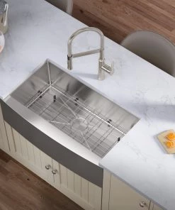 Sinks Allora USA - KH-3321F-R15 - 33" X 21" X 10" Farmhouse Undermount Single Large Bowl Stainless Steel Kitchen Sink 11 Sinks Allora USA - KH-3321F-R15 - 33