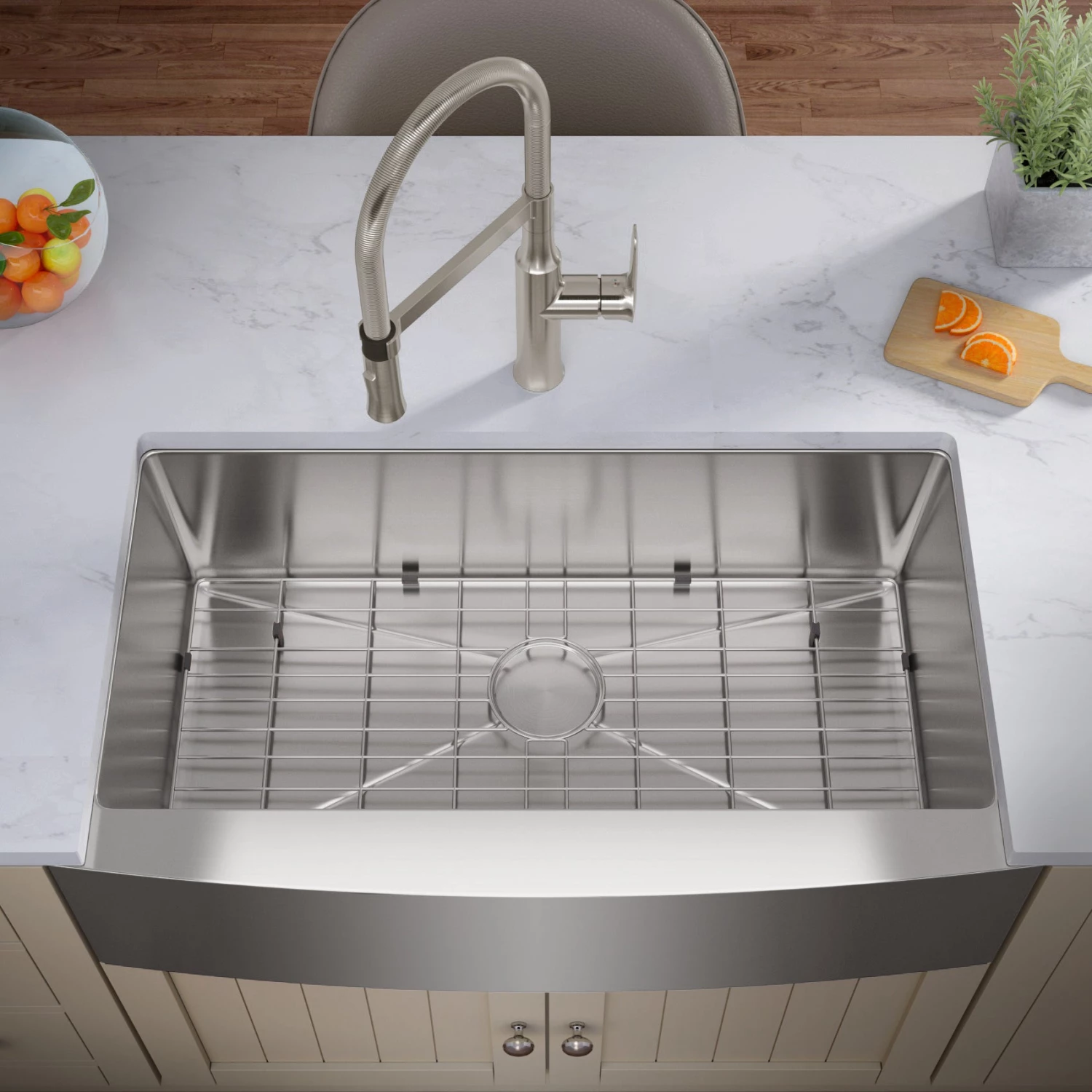 Sinks Allora USA - KH-3321F-R15 - 33" X 21" X 10" Farmhouse Undermount Single Large Bowl Stainless Steel Kitchen Sink 3 Sinks Allora USA - KH-3321F-R15 - 33" X 21" X 10" Farmhouse Undermount Single Large Bowl Stainless Steel Kitchen Sink