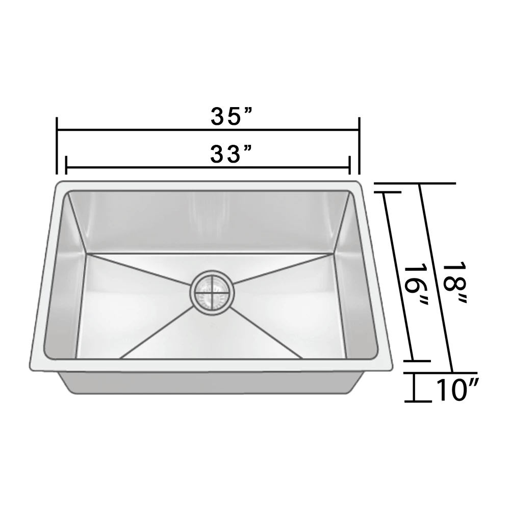 Sinks COMING SOON! Allora USA - KH-3518-R15 - 35" X 18" X 10" Handmade Undermount Single Large Bowl Stainless Steel Kitchen Sink 4 Sinks COMING SOON! Allora USA - KH-3518-R15 - 35" X 18" X 10" Handmade Undermount Single Large Bowl Stainless Steel Kitchen Sink