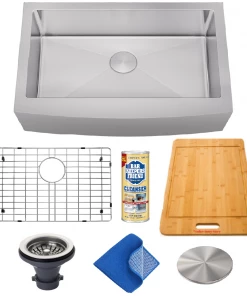 Allora USA - KH-3621F-R15 Combo - 36" X 21" X 10" Farmhouse Apron Handmade Undermount Single Bowl Stainless Steel Kitchen Sink