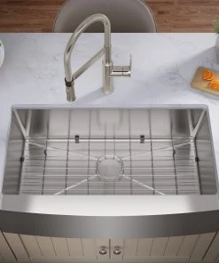 Allora USA - KH-3621F-R15 Combo - 36" X 21" X 10" Farmhouse Apron Handmade Undermount Single Bowl Stainless Steel Kitchen Sink